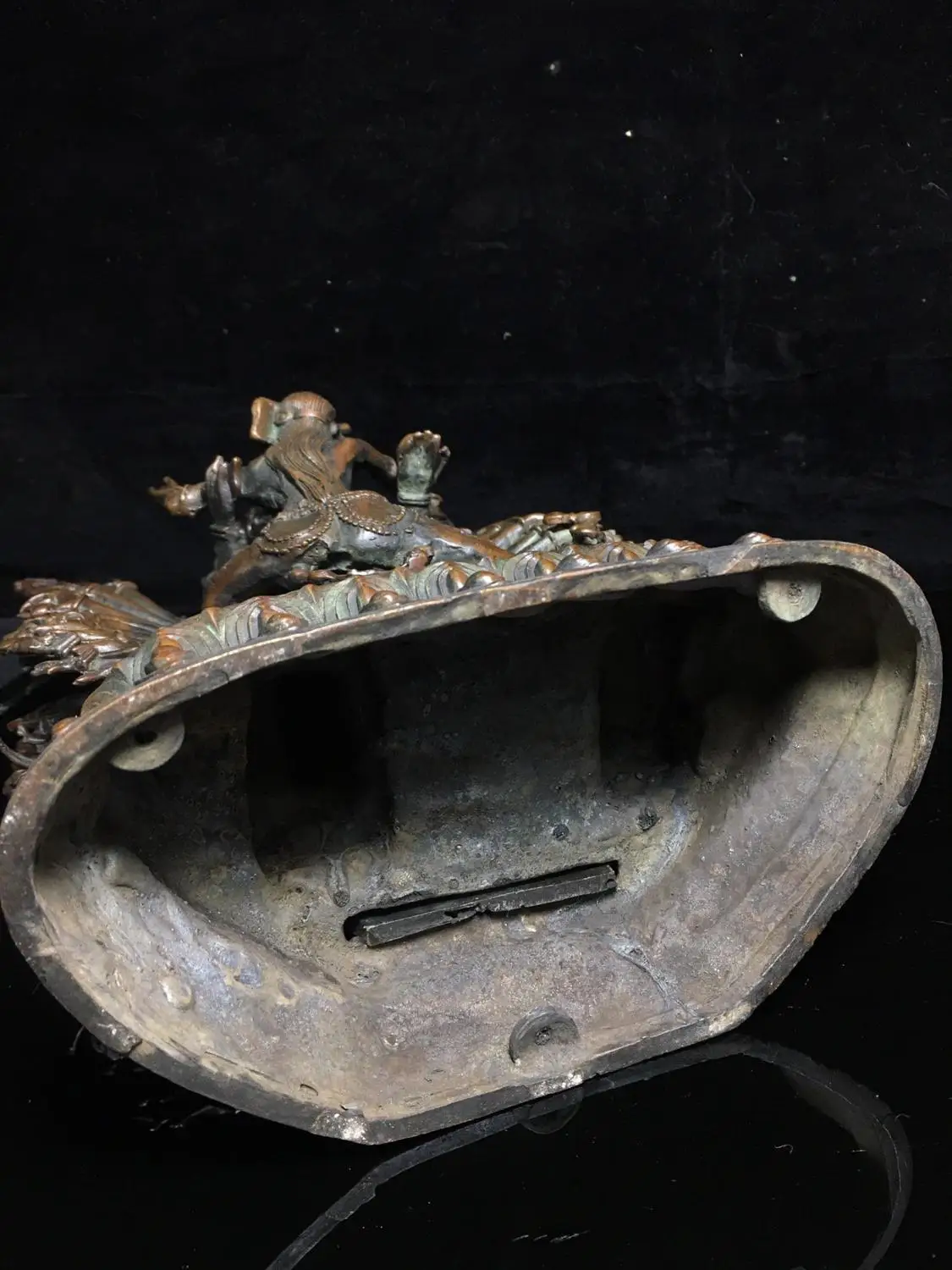 

Home Decor 12" Tibet Buddhism Temple Old Bronze Cinnabars Buddha statue Bull head statue Men and women double training Enshrine