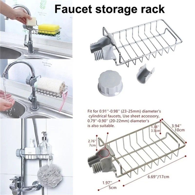 

Shower Stainless Steel Dishcloth Basket Soap Stand Rag Storage Holder Faucet Rack Kitchen Drain Shelf Sponge Dish Drainer