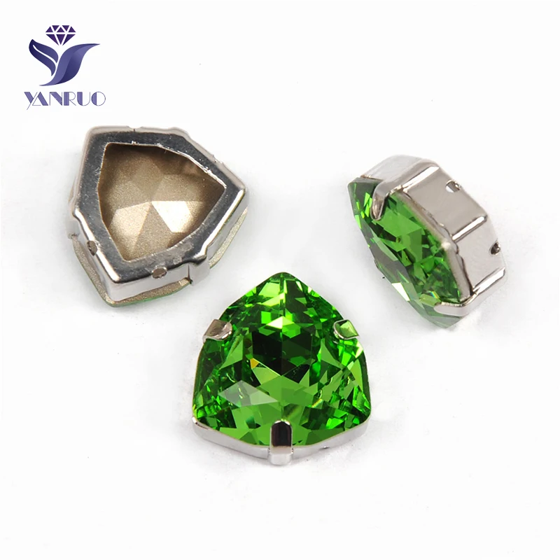 

YANRUO 4706 All Sizes Peridot Trilliant Glitter Strass Stones And Crystals Pointed Back Sew On Rhinestones For Clothing