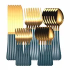 Золотой набор столовых приборов, зеленый столовый набор для кухни из нержавеющей стали, набор посуды, ложка, вилка, нож, полная посуда, Западная Прямая поставка