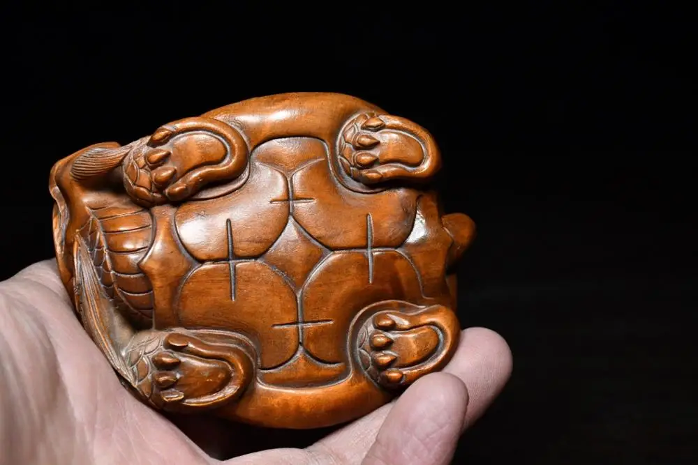 

4" China Collection Old Boxwood Dragon turtle statue Dragon head turtle Dragon head turtle body Ward off evil spirits Town House