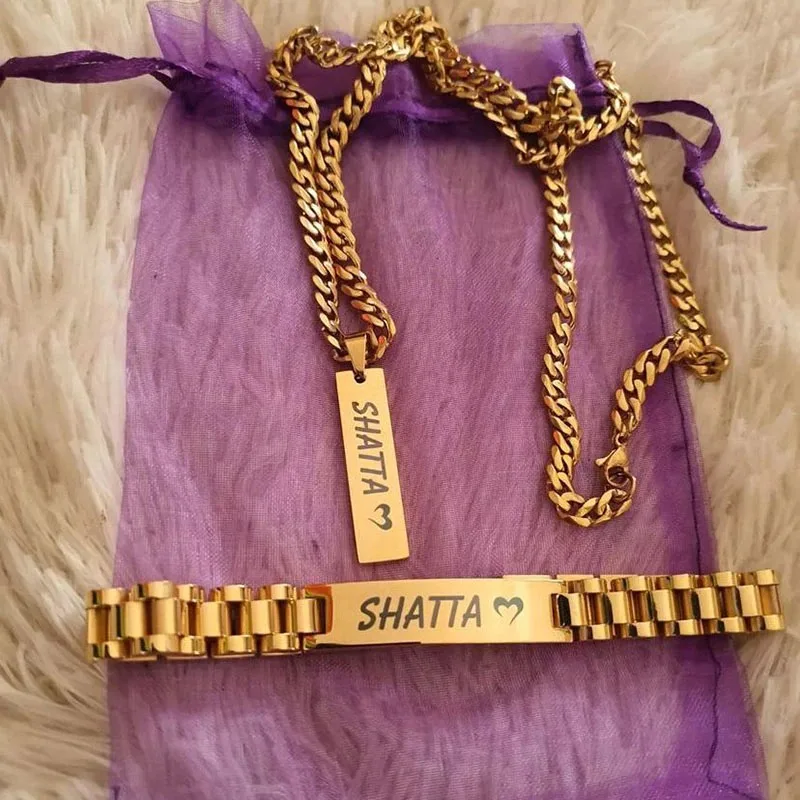 

Custom Name Necklace With Cuban Chain Gold Sliver Color Stainless Steel Nameplate Necklaecs For Women Men Personalized Jewelry