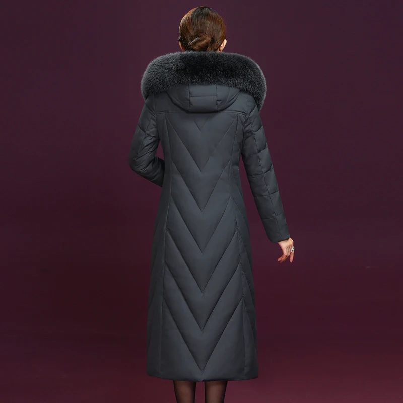 

Winter Down Parka Coat Women 2019 New Big Fur Collar Hooded White Duck Down Jacket Coat Female Long Warm Down Overcoat Plus Size