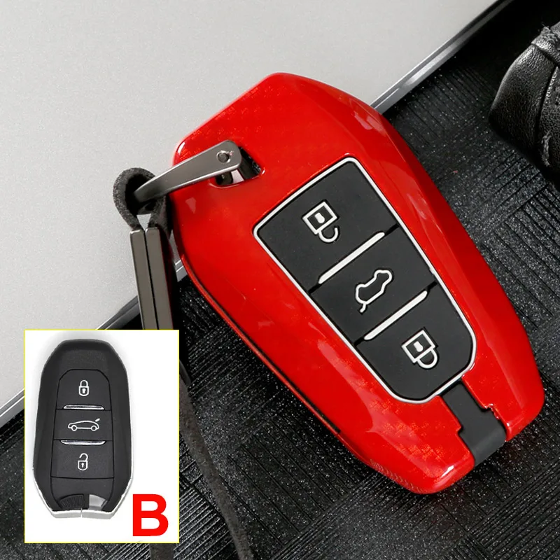 B Carbon Red Цинковый сплав+ силиконовый автомобильный корпус для дистанционного ключа Крышка для peugeot 3008 5008 208 301 307 308 408 508 2008 4008 Защитная крышка для ключа Держатель - Название цвета: B Carbon Red
