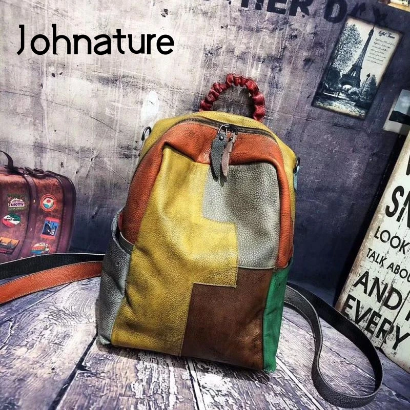 Женский винтажный рюкзак ручной работы Johnature дорожная сумка из натуральной кожи