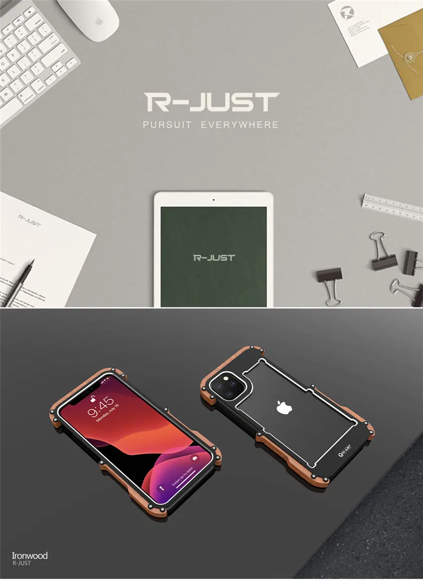 Чехол для телефона iPhone 11 Pro Max R-Just деревянный металлический бампер чехол для iPhone 11 алюминиевые рамочные Чехлы для телефона аксессуары