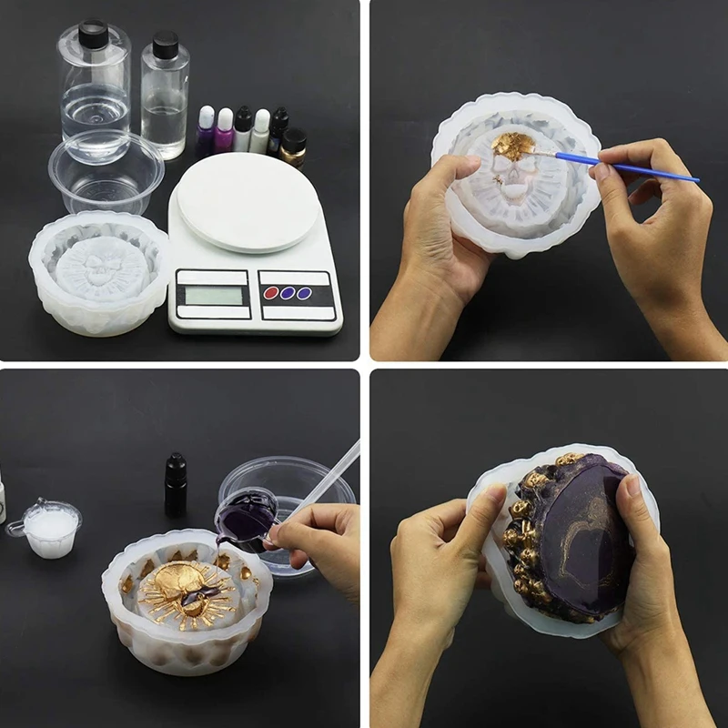 

Skull Ashtray Resin Casting Mould Jewelry Storage Round Box Mould for DIY Epoxy Resin Halloween Decration Mould