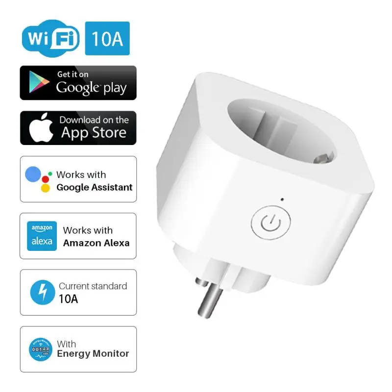 

New 10A WiFi Smart Plug Socket With Power Monitor EU Tuya Smart Life APP Control Works With Alexa Google Assistant Voice Control