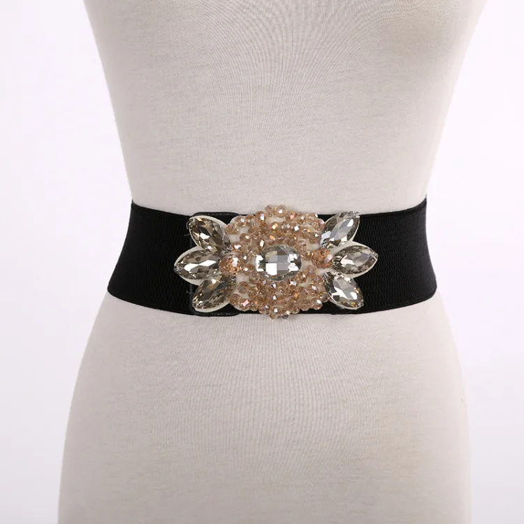 2019 New Arrival Designer Luxury Crystal Elastic Women Wide Belt with Rhinestone Elegant Belts for Women High Qualit Sd233