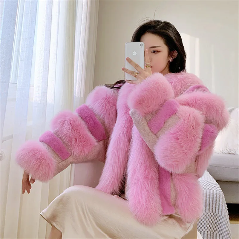 FURSARCAR 2021 New Fashion Natrual Real Fur Coat For Women Winter Fox Fur Jacket Feamle Pink Mink Fur Outwear Cute Party Coats