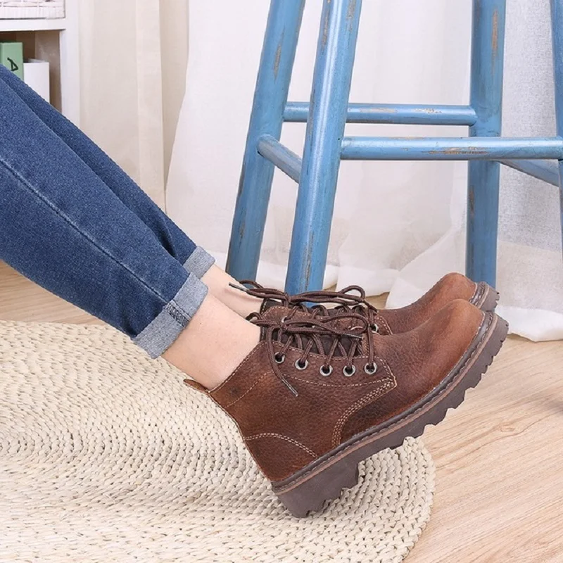 Ботильоны женские из натуральной кожи на шнуровке в винтажном стиле|boots leather