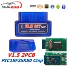 Считыватель кодов ELM327, 10 шт.лот, V1.5 Bluetooth, OBDII, OBD2, супер мини-сканер, чип PIC18F25K80 ELM 1,5 для Android, Windows, считыватель кодов