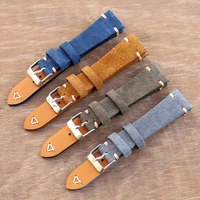 suede leather watch strap 18mm 20mm 22mm 24mm blue grey vintage watch band handmade stitching watchband replacement wristband
