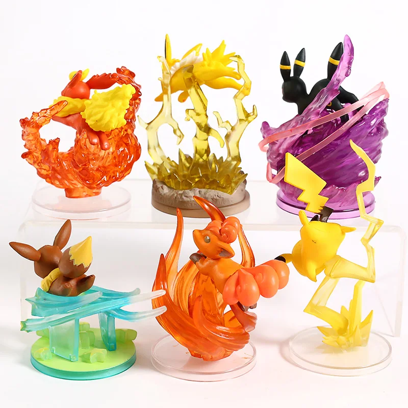 Анимированный Монстр Flareon Jolteon Umbreon Espeon Jigglypuff eeevee Vulpix Cubone Litten Absol Rowlet Фигурки игрушки 6 шт./компл