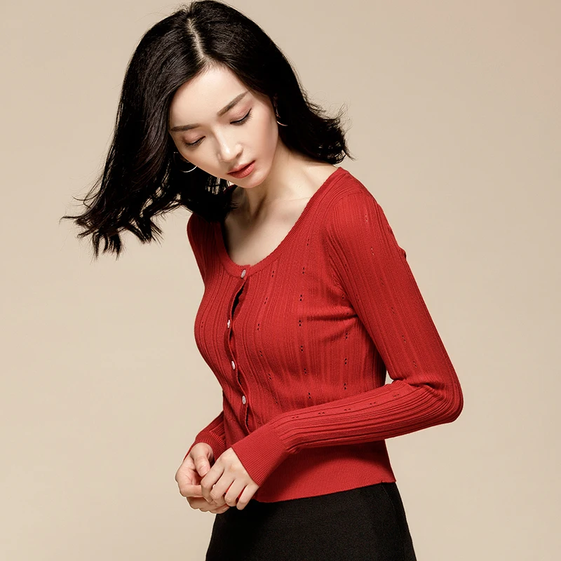 Короткий женский вязаный кардиган белый свитер корейский тонкий женские топы