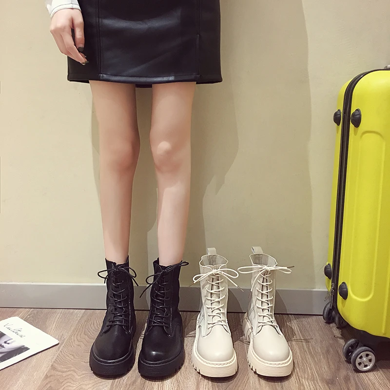 

2021 New Autumn and Winter Women's Ankle Boots Thick Heel Platform Shoes Ladies One-foot Round Toe Fashion Martin Boots