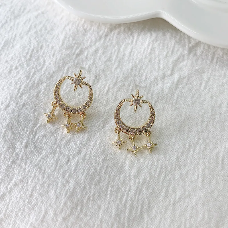 Модные шикарные инкрустированные циркониевые серьги со звездами женские модные