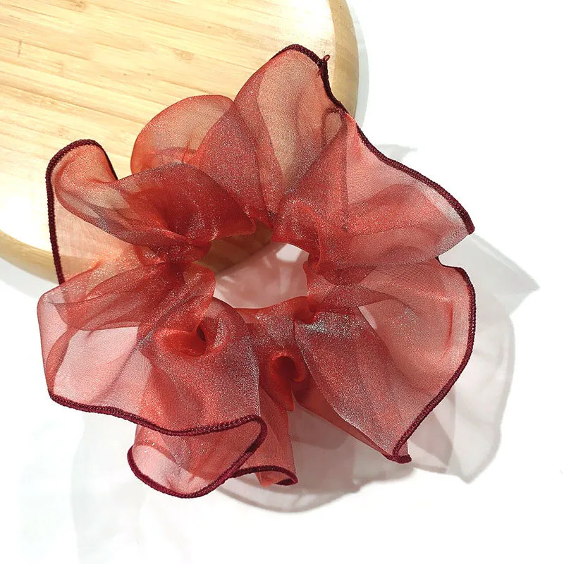

Shiny Oversized Scrunchies Organza Wave Edged Large Hair Rope Transparent Tulle Large Intestine Hair Ring For Girls