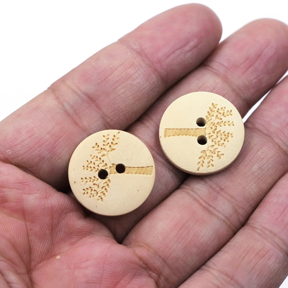 30 шт. 20 мм круглые деревянные швейные пуговицы с рисунком дерева 2 отверстия Скрап
