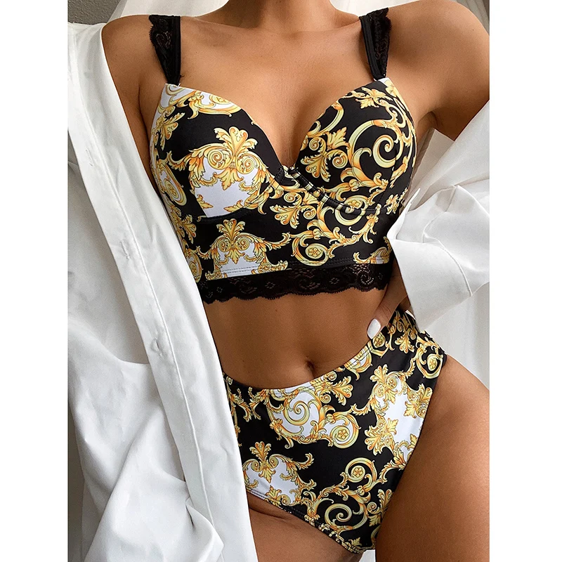 

2021 New Sexy Push Up Bikinis Bikini Set High Waist Swimwear Women Swimsuit Female Swimming Suit Bathing Suit Print Biquini