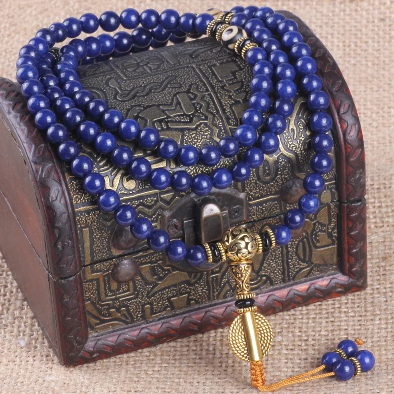 

8mm Bead Tibetan 108 Lapis Lazuli Bracelet Buddhist Beads Beaded Men's and Women's Healing Energy Mara Bracelet Fashion Jewelry