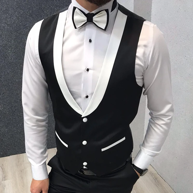 Slim Fit Men Waistcoat for Wedding Groom Tuxedo One Piece Suit Vests White and Black Custom New Fashion Coat | Мужская одежда