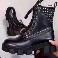 women lace up motorcycle boots round toe platform high heel ankle boots gothic studded shoes spring 2021