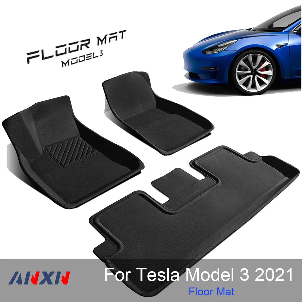 Напольный коврик для Tesla Model 3 Model Y 2021, подходит для любых погодных условий, водонепроницаемый 3D напольный коврик, полный комплект, коврики для переднего и заднего интерьера - изображение
