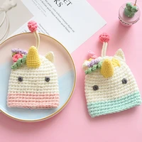 cartoon animation handmade unicorn penguin cute wool knitting pull out key bag creative gift set key protection case
