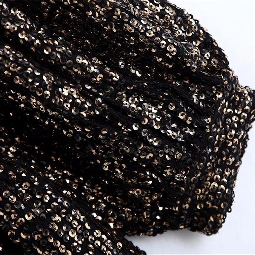 Женское Пышное мини платье Za с круглым вырезом и длинным рукавом контрастной