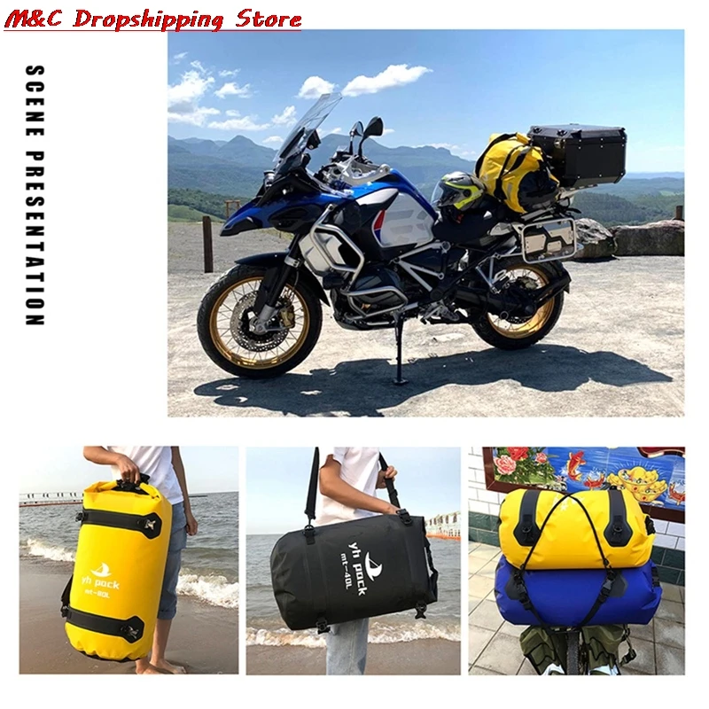 Large Capacity Motorcycle Rear Tail Bag Waterproof Cycling Hiking Bag Motorbike Luggage Seat Bag Swimming Travel Dry Bag 40/80L
