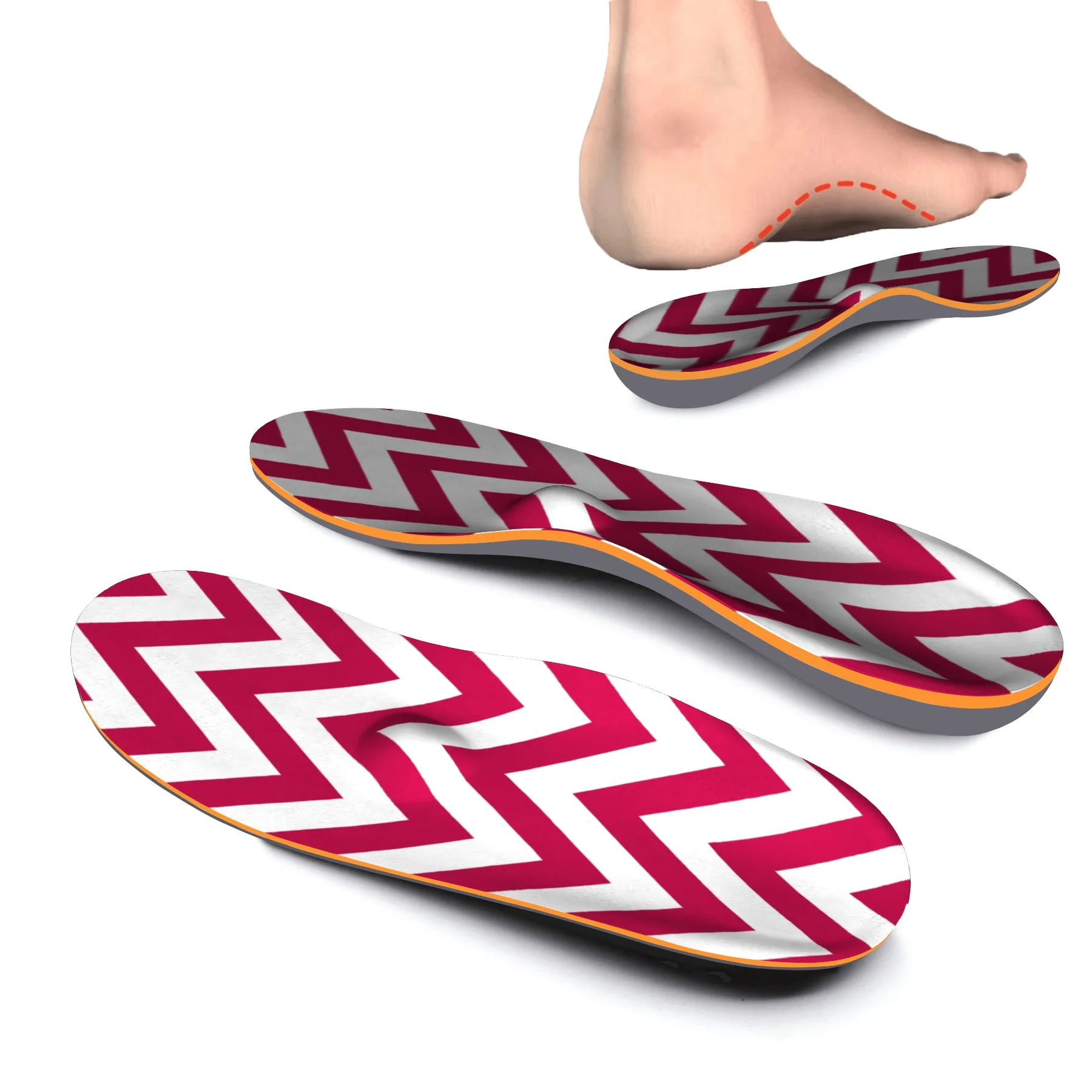 iFitna Full Length Red Striped Sport Orthotic Inserts with Arch Support-Best Insoles for Plantar Fasciitis,Flat Feet,Sore Foot