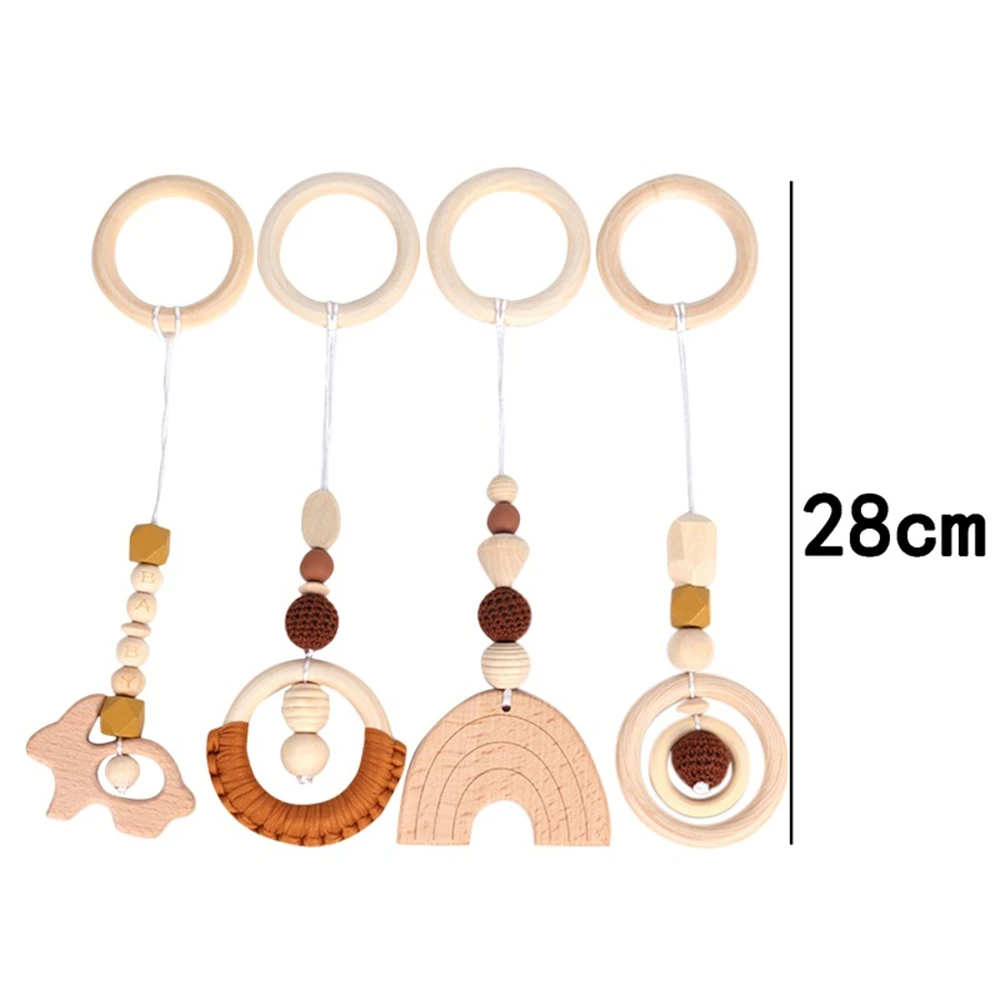 

Baby Play Gym Frame Wooden Beech Activity Gym Frame Stroller Hanging Pendants Toys Teether Ring Nursing Rattle Toys Room Decor