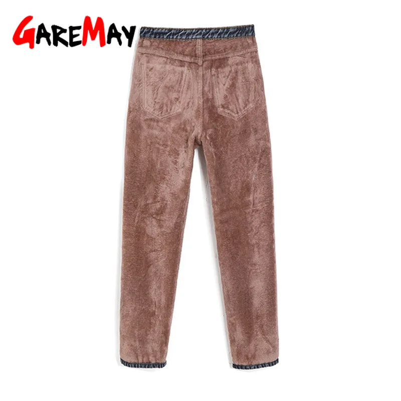 Зимние женские джинсы бойфренд с высокой талией флисовые черные винтажные