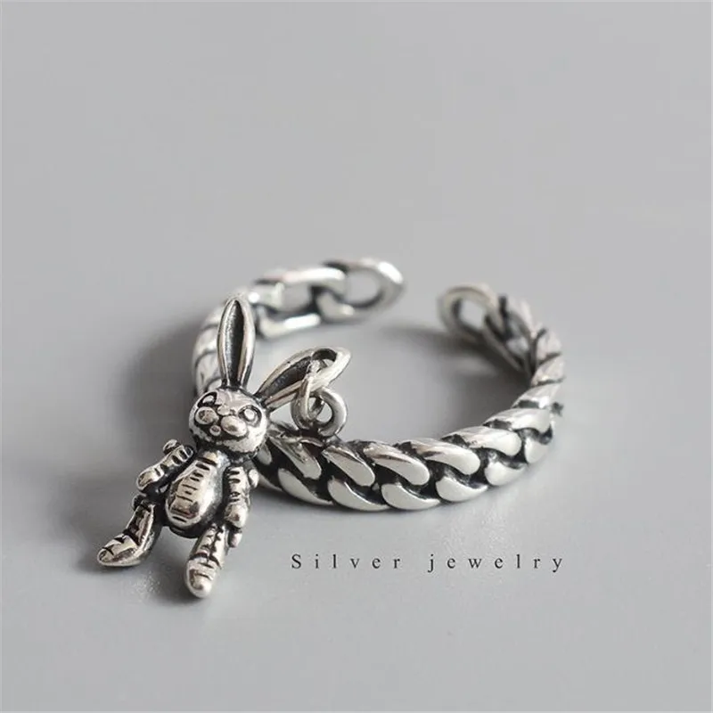 POFUNUO женское винтажное креативное кольцо в виде кролика серебряные Открытые