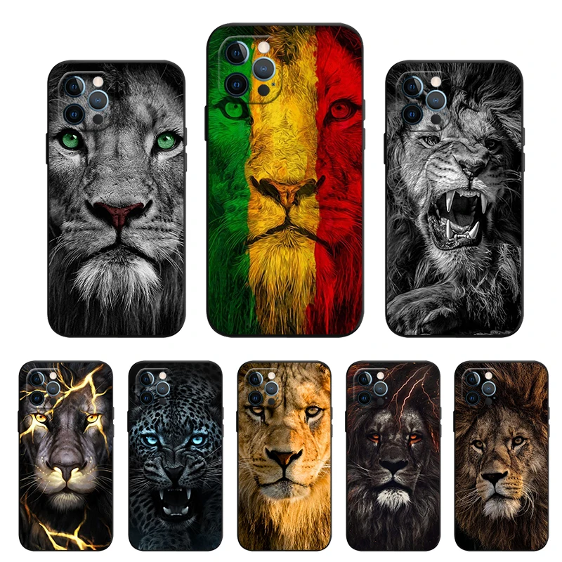 

Phone Case For iPhone 11 12 13 Pro Max XR SE 2020 X XS 6s 7 8 Plus Luxury Matte Black Shell Cover Wolf Lion Animal Funda