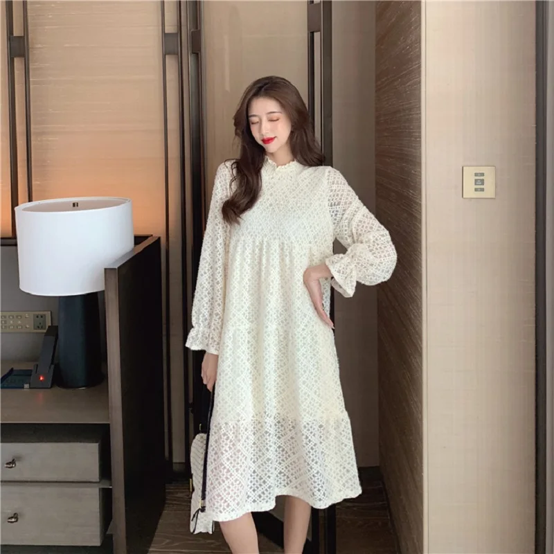 

Женская осенне-зимняя нежная драпировка сказочная внутренняя одежда темпераментное кружевное платье средней длины с длинным рукавом