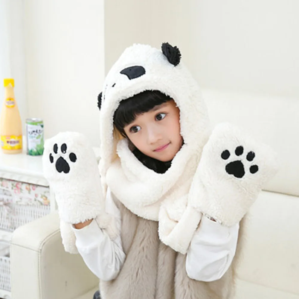 Стильный бар 2019 Новый Для женщин искусственный мех панда Форма шапочка Теплая зима теплые перчатки карман