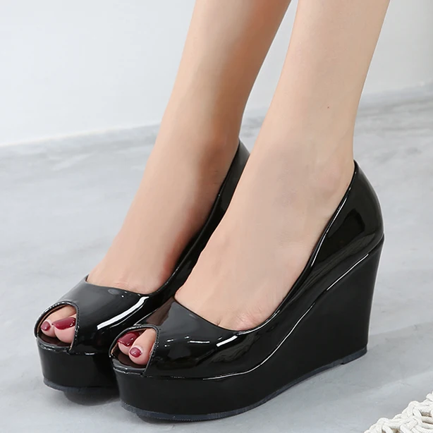 LIHUAMAO/туфли-лодочки на танкетке с открытым носком Женская обувь высоком каблуке