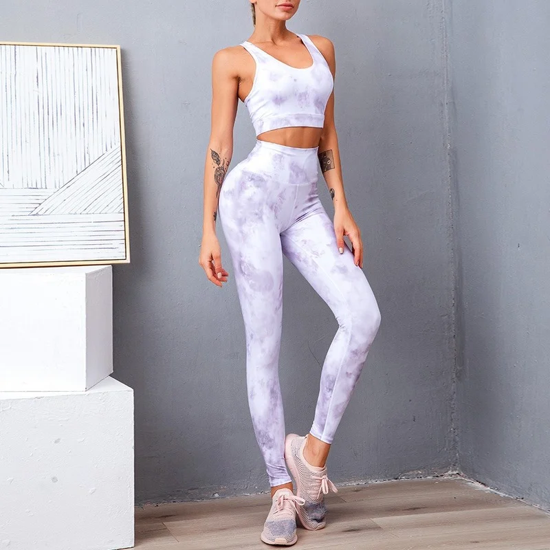 

New Tights High Waist Printed Sports Fitness Yoga Suit Quick Drying Breathable Running Two Piece Yoga Set Women Push Up Gym Set