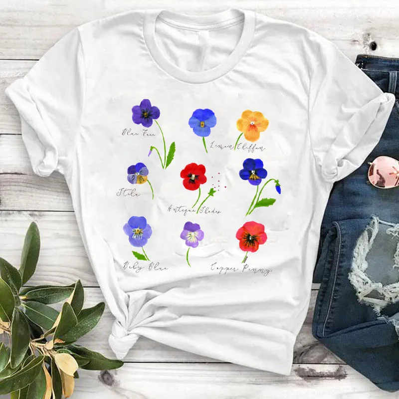 

Women Lady T Shirt Cactus Wildflowers Print Tshirt Ladies Short Sleeve Loose Tee Shirt Women Female Tops Clothes Graphic T-shirt