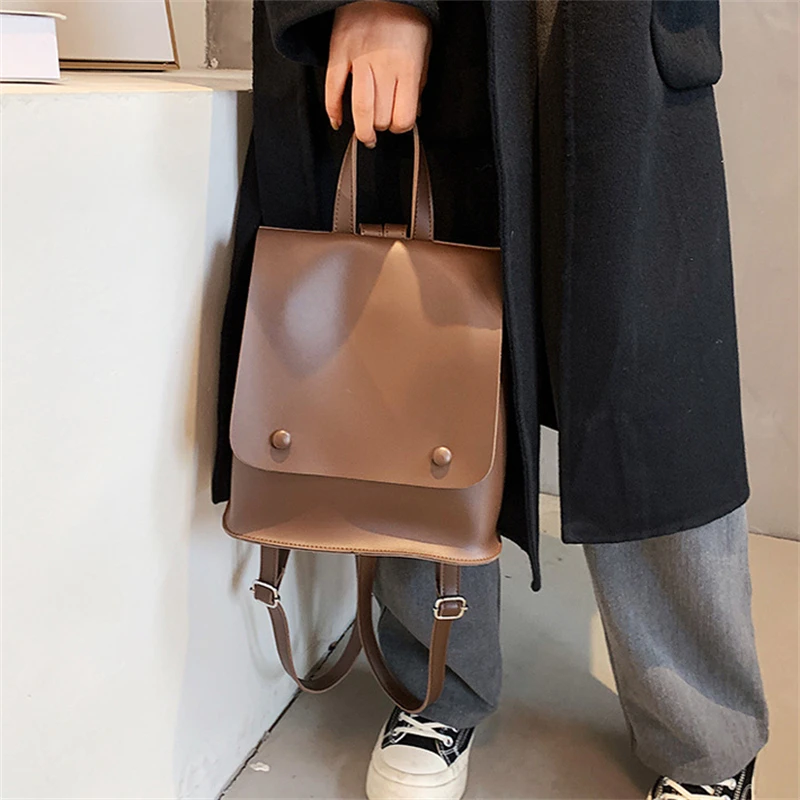 

New Pu Leather Women's Bag Preppy Style Handbag Female Backpack Bag Solid Color Small Women Backpack Ladies Small Shoulder Bag