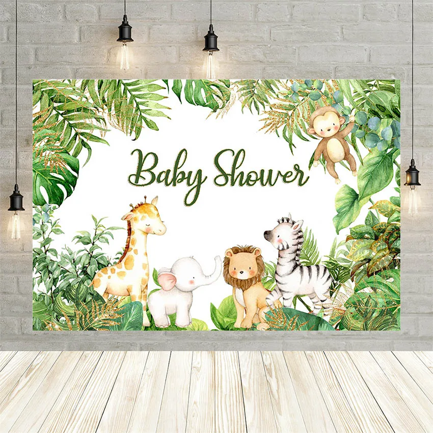 

Avezano вечеринка по случаю рождения ребенка фон для фотосъемки с изображением животных из джунглей зеленые листья сафари День рождения декор...