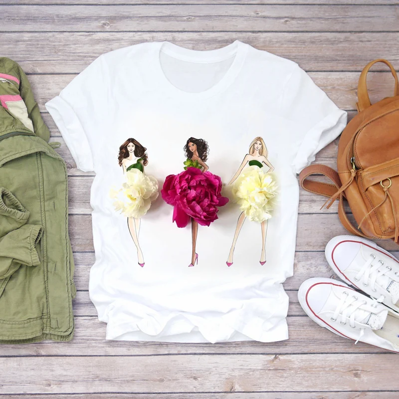 Женская футболка с принтом 3D цветок Милая коротким рукавом Harajuku женская Забавный