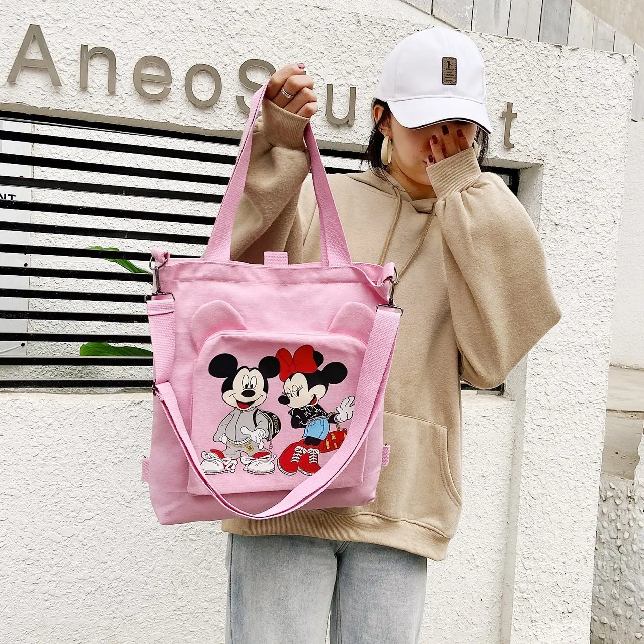 

New Disney Mickey Minnie Multifunction shoulder Bag Outdoor Shopping Handbag Girlfriend gift