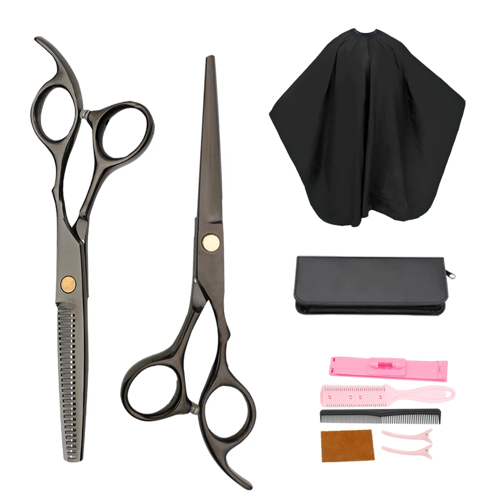 

Hair Cutting Scissor Set Hairdressing Combs Clips Razor Kit for Barber