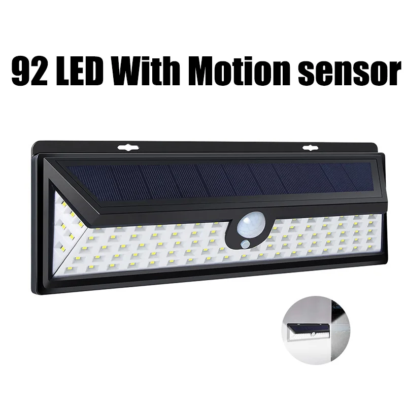 92 LED Motion Sensor 20/30/42/92 светодиодный светильник на солнечной батарее с датчиком движения, ночная охранная лампа с пультом дистанционного управления, солнечный садовый светильник s, водонепроницаемый для наружного использования - Испускаемый цвет: 92 LED Motion Sensor