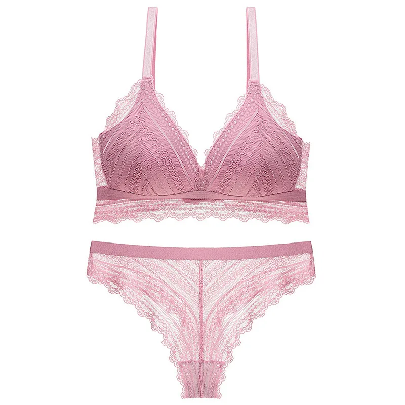 

2020 French Sexy Lace Underwear Set Without Steel Ring, Pure Color High-end Adjustable Top-up Bra Set Plus Size Women