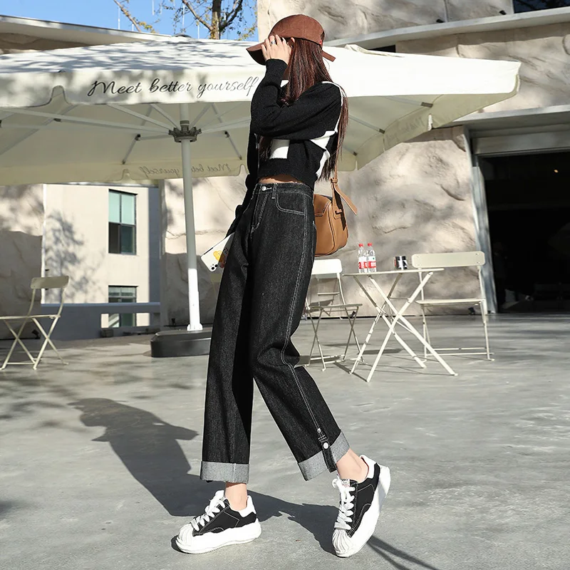 

Straight Jeans Woman High Waist Plus Size Denim Wide Leg Pants Casual Loose Korean Boyfriend Jeans For Women