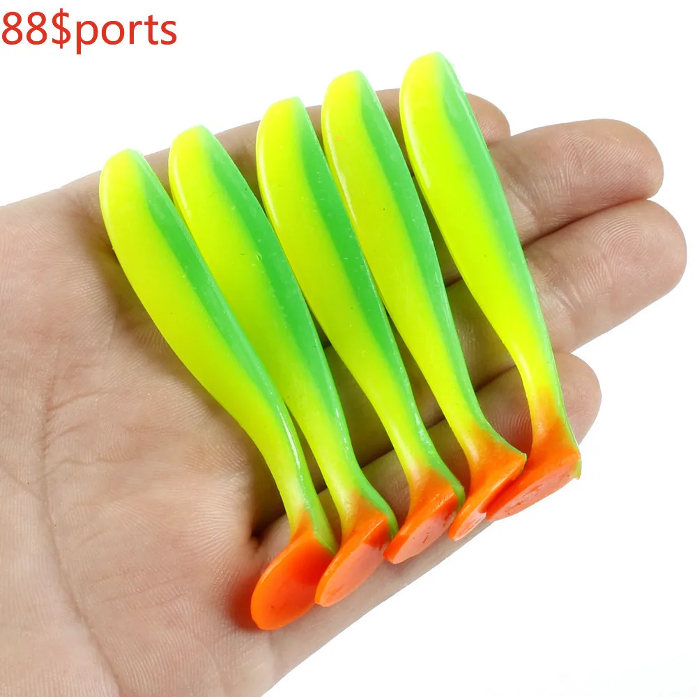 

5pcs/Lot Soft Lures 50mm 70mm T Tail Jigging Fishing Lures Wobblers Tackle Double Color Bass Pike Aritificial Silicone Swimbait